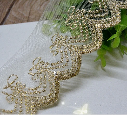 

5Yards/lot Handmade DIY Garment Accessories Gold Lace Embroidery Curtains Lace Trim Wide 8cm RS268