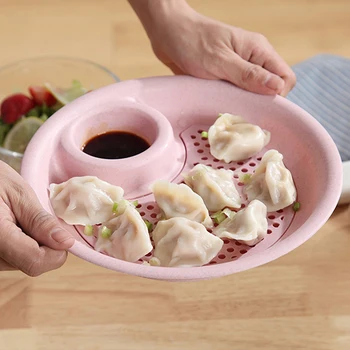 

Baby Wheat Straw Dumpling Plate Creative Dumpling Dishes With Vinegar Dish Sushi Plate Drain Pan kid