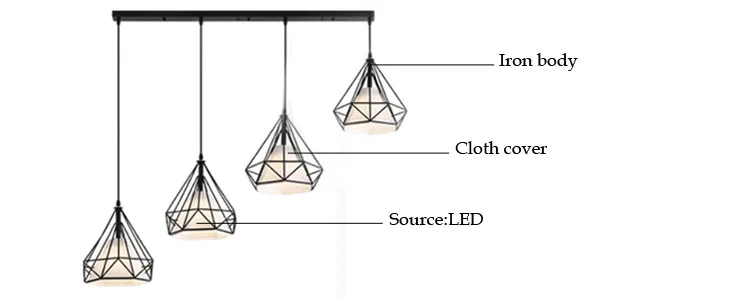1 Набор, 100 см, длинная база, 4 головки, подвесные светильники для гостиной, ресторана, прохода, алмазная железная клетка, художественная Подвесная лампа