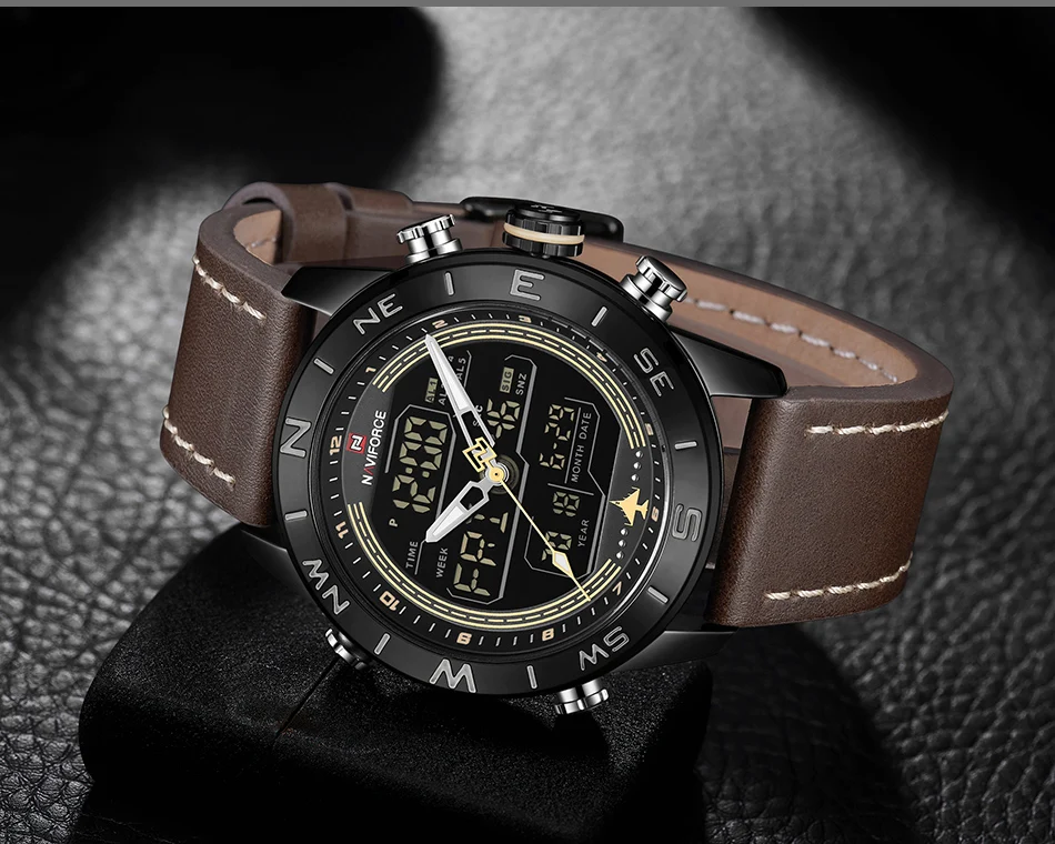 Мужские наручные часы naviforce лучший бренд роскошные кожаные спортивные наручные часы мужские водонепроницаемые военные кварцевые цифровые часы relogio masculino