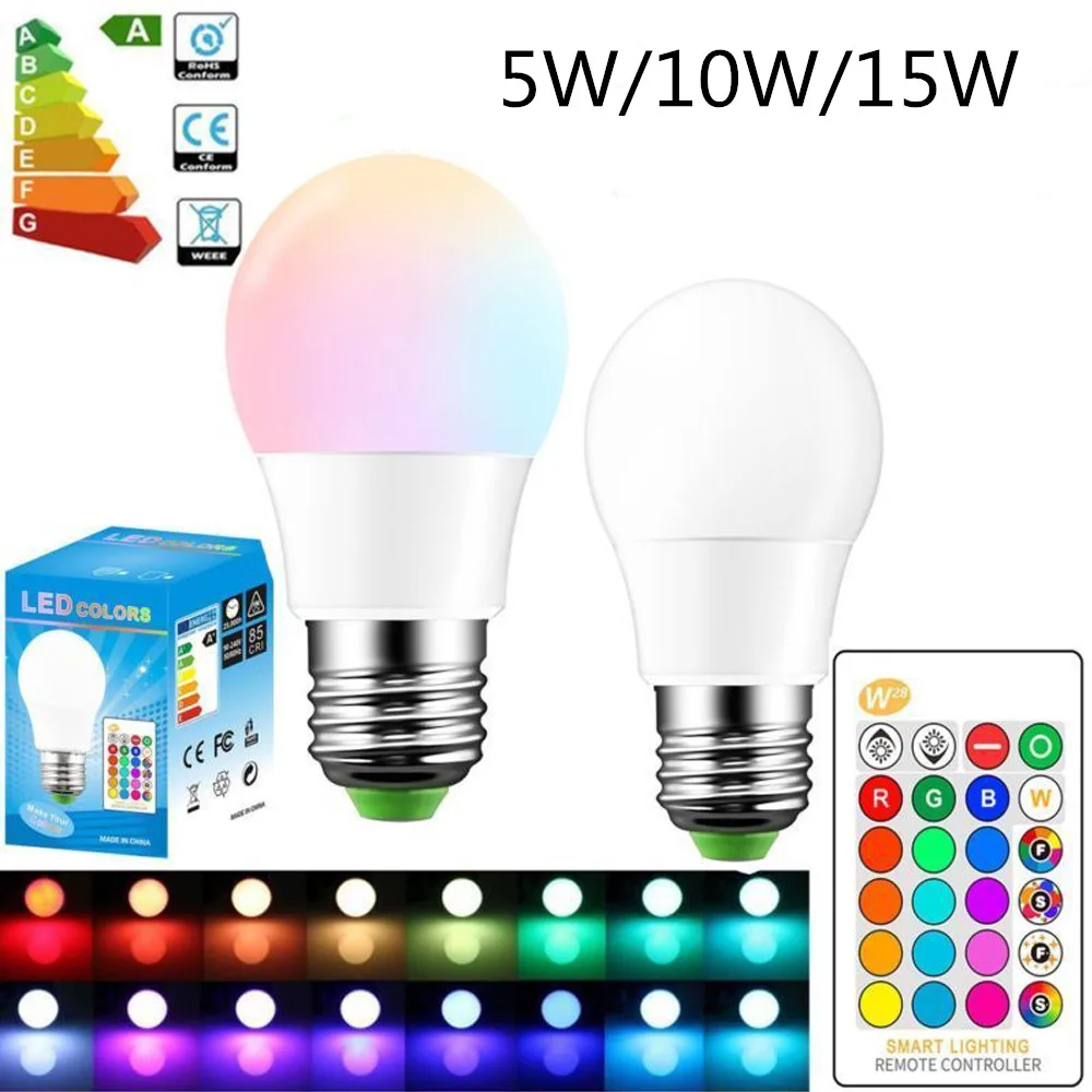 

110V 220V E27 RGB LED Bulb Lights 5W 10W 15W RGB Lampada Changeable Colorful RGBW LED Lamp With IR Remote Control+Memory Mode
