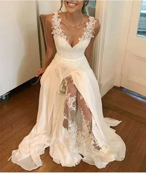 

Charming Chiffon A-Line White Wedding Dress With Lace Appliques Bridal Gowns Wedding Dresses 2019 vestido de noiva