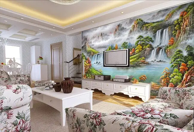 

3d wallpaper custom mural non-woven wall paper   Sitting room painting landscape waterfalls cornucopia TV setting wall picture