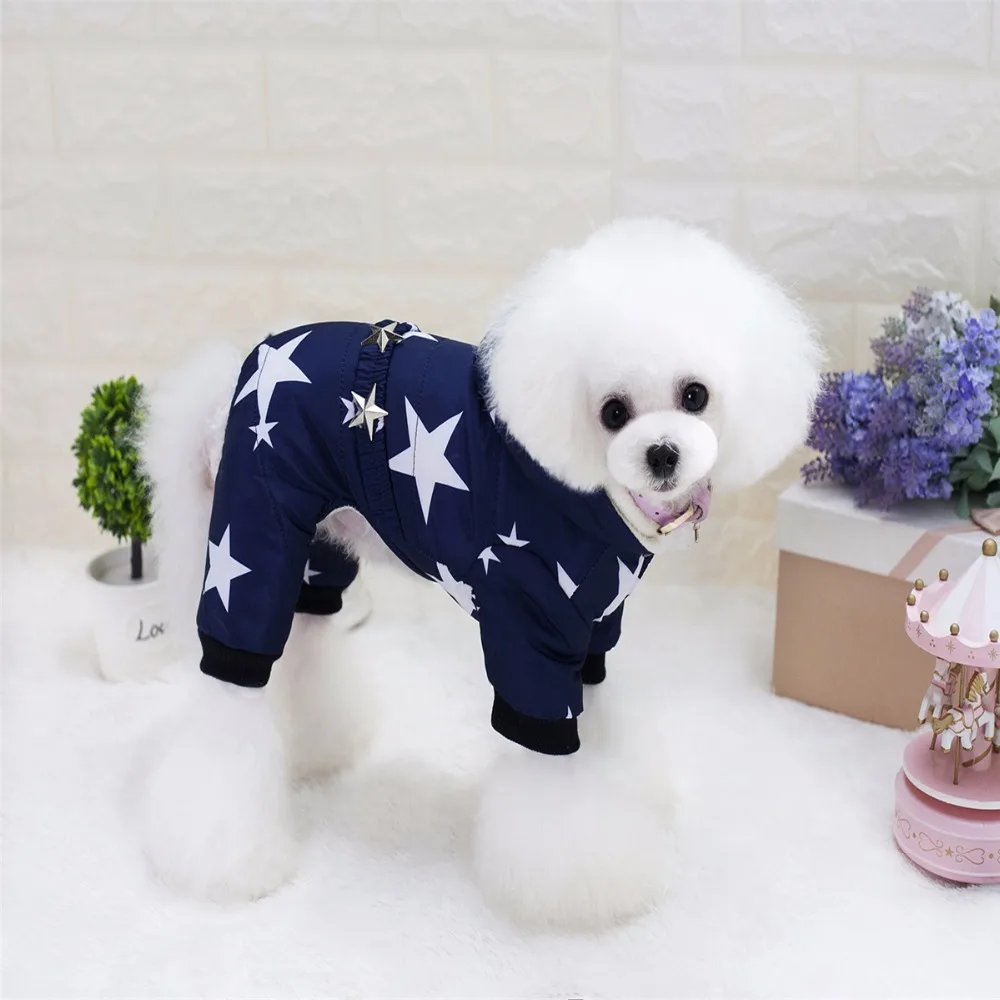 FY83 Super Warm Winter Pet Clothes Dog Costume Stars 4 legs Jumpsuit
