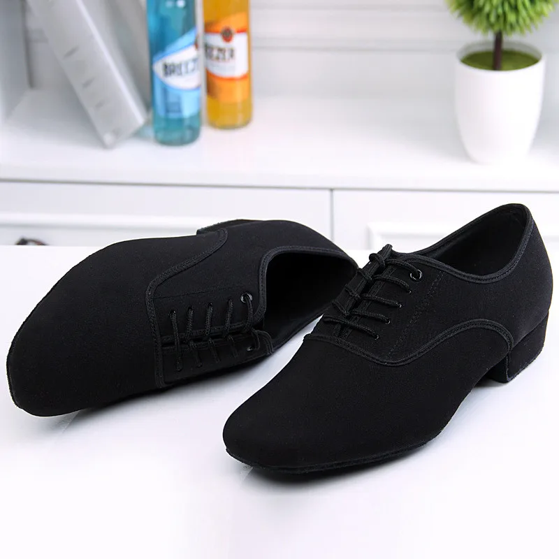 Новые мужские туфли из ткани Оксфорд, современные танцевальные туфли, черные туфли для бальных танцев, каблук 25 мм, замша, мягкая подошва, квадратный каблук, танцевальная обувь WD324