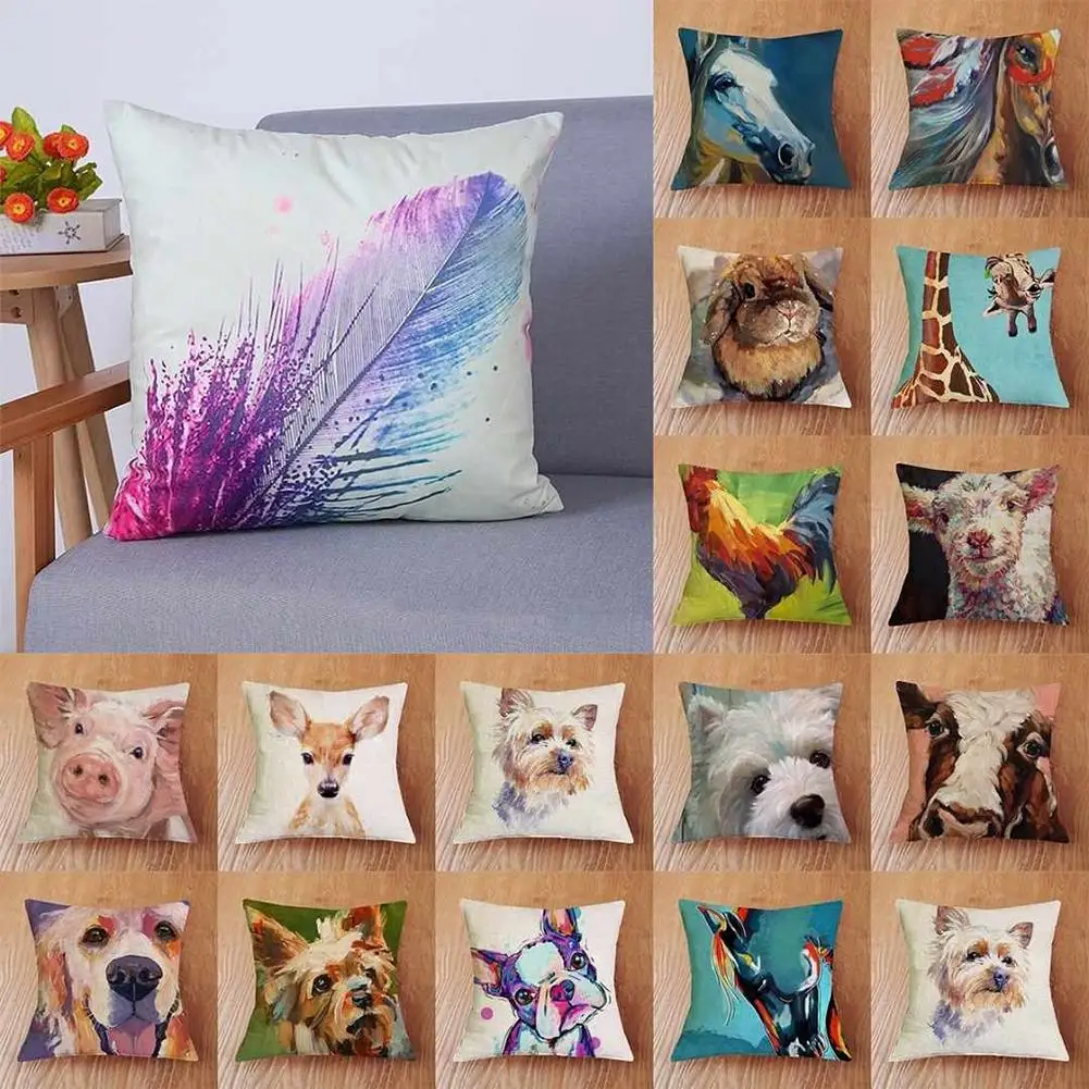 Soft Bedding Cute Animal Printed Flax Bedroom Cushion Cover Pillowcase