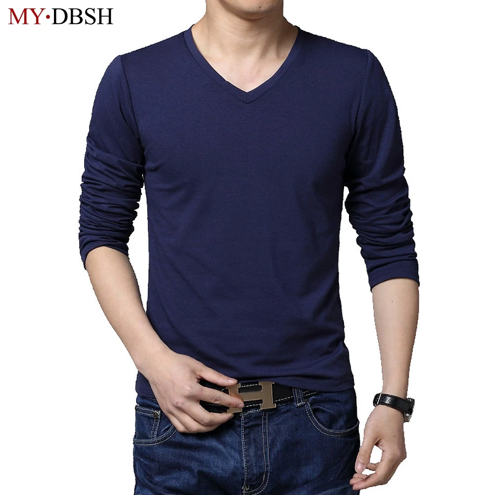 

2019 High Quality Men's Casual Slim Fit Long Sleeve V Neck Tshirt Mens Cotton T-shirts Male Tops Tees S M L XL XXL 3XL 4XL 5XL