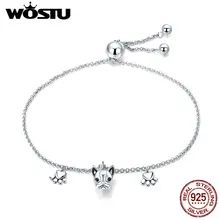WOSTU Высокое качество стерлингового серебра 925 Французский бульдог браслет со следами ног для женщин юбилей ювелирные изделия подарок DXB085