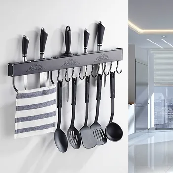 

Non perforated kitchen rack space aluminum cutting tool rack multifunctional chopping board hook kitchen knife holder LU5027