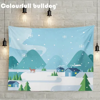 

Merry Christmas Wall Hanging Tapestry Pine Tree Chimney Moon House Beach Towel Snow Mountain Man Yoga Blanket Decor Home Bedroom