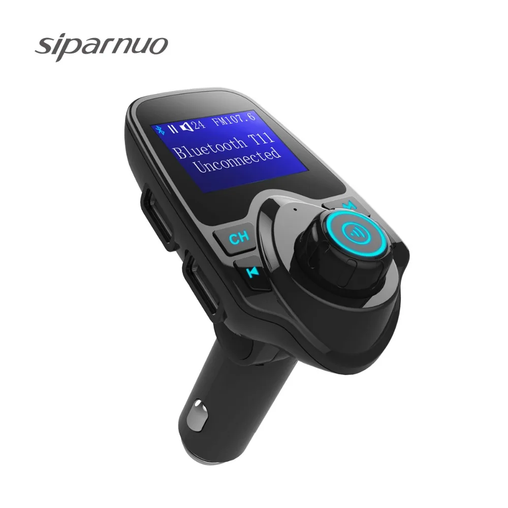 Siparnuo FM Transmitters Hands Free Bluetooth Car Kit MP3 Radio Modulator Car Audio Player Music Name LCD Display USB Chargers