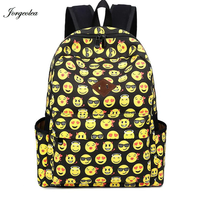 

Jorgeolea Emoji Smile Face Backpack Women Canvas Backpack Teenage School Bag Girl Backpack Labtop Backpack CA170727