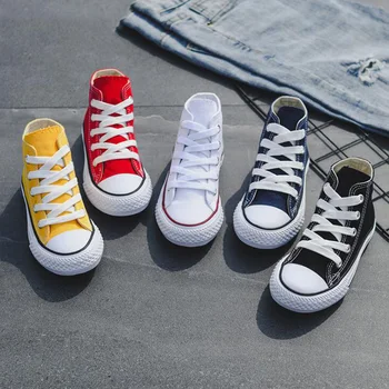 

Children High-top Canvas Girls Quality Fabric School Shoes Boys Fashion Candy Color Sneakers Spring Autumn Outside Travel Canvas