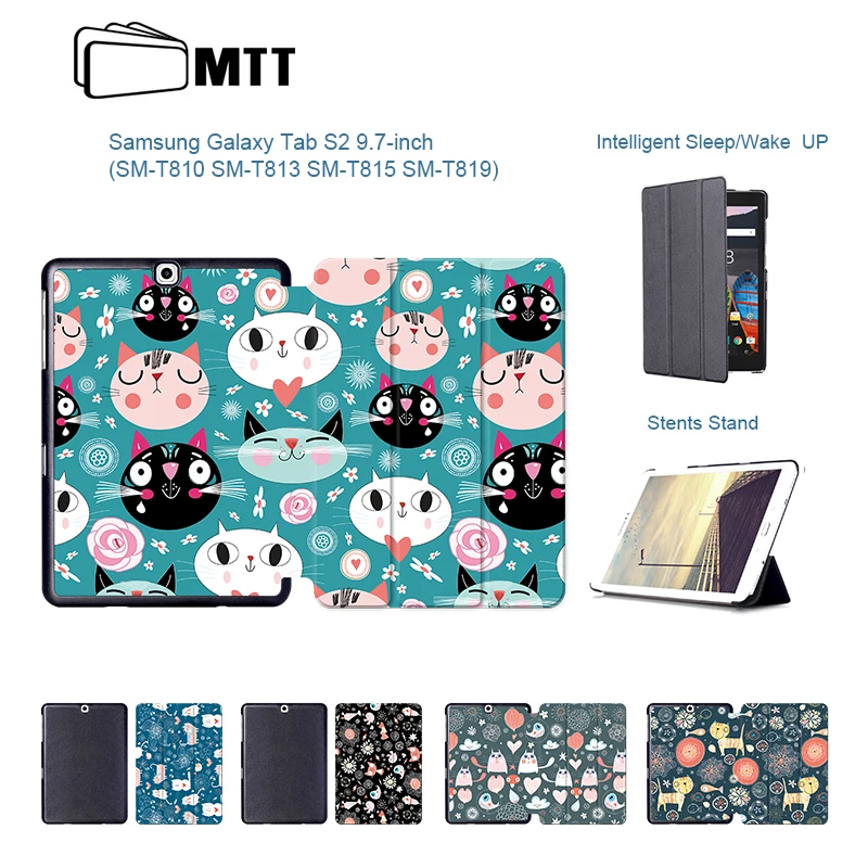 

Luxury Cute Cartoon Cat Painted PU Leather Flip Fundas Case For Coque Samsung Galaxy Tab S2 9.7'' SM-T810 T815 inch Tablet Cover