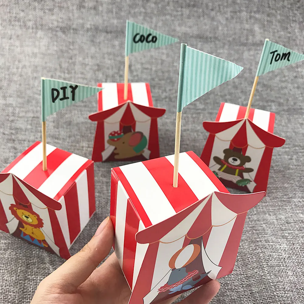20 шт./лот, мультяшная цирковая коробка для конфет в красную полоску, Детские аксессуары для вечеринки по случаю Дня рождения, принадлежности для детского душа, Подарочная коробка, подарочная упаковка