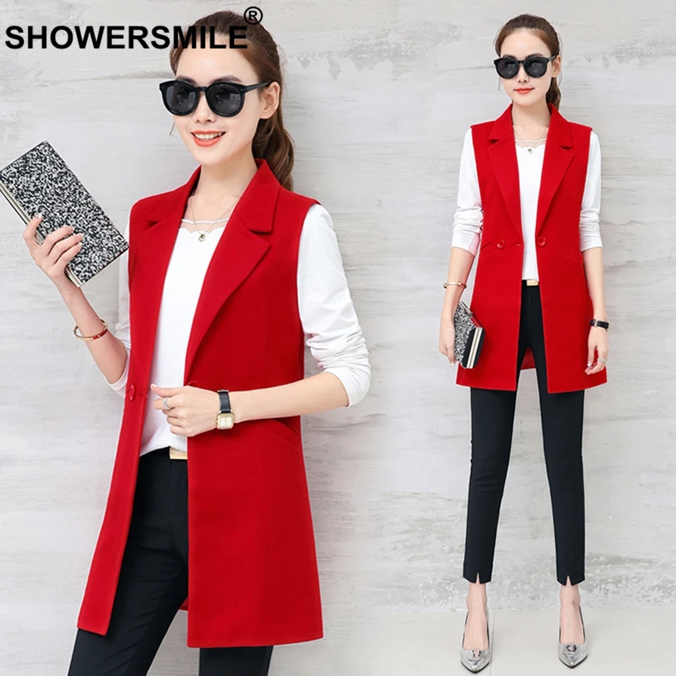 SHOWERSMILE Women'S Blue Vest Long Elegant Waistcoat 2018 Autumn Coats Gilet Ladies Slim Fit Office Formal Sleeveless Jackets