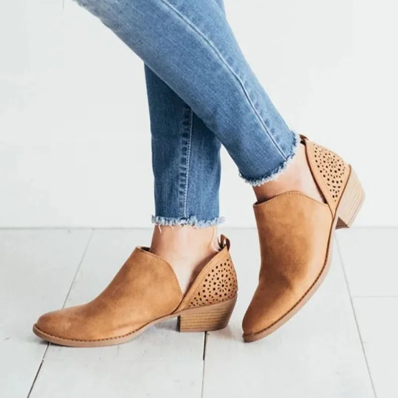 

vertvie Summer Women Simple Shoes Retro High Heel Boots Female Slip on Mid Heels Casual Botas Mujer Booties Feminina 2019