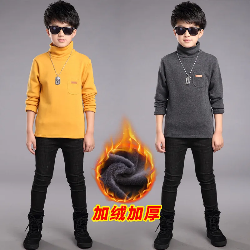 

Kids Boys Winter Sweatshirts for 4 6 8 10 12 to 14 Years Long Sleeve Turtleneck Dark Grey Bottoming Shirt Children Tops 5M26A