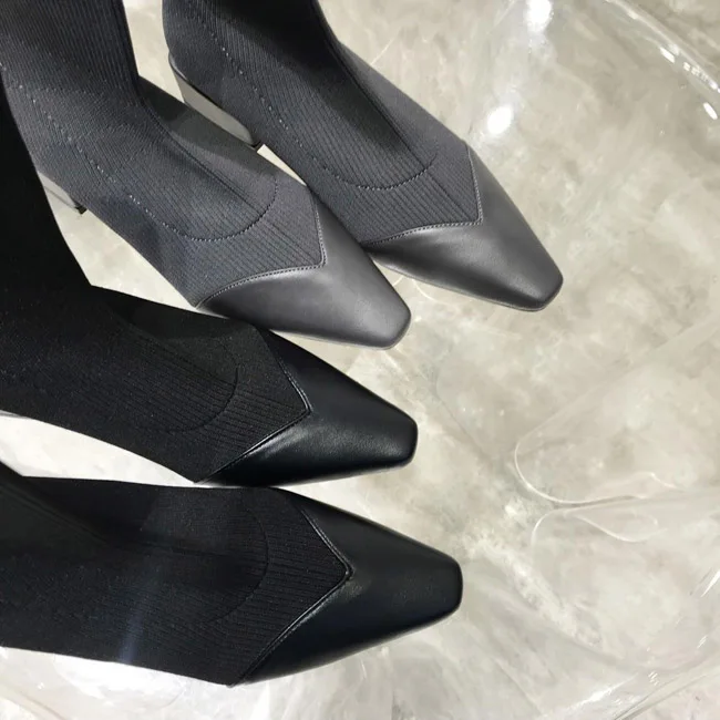 MONMOIRA/растягивающиеся вязаные сапоги-носки в стиле пэчворк; женские винтажные ботильоны с квадратным носком; теплая зимняя женская обувь; SWE0575