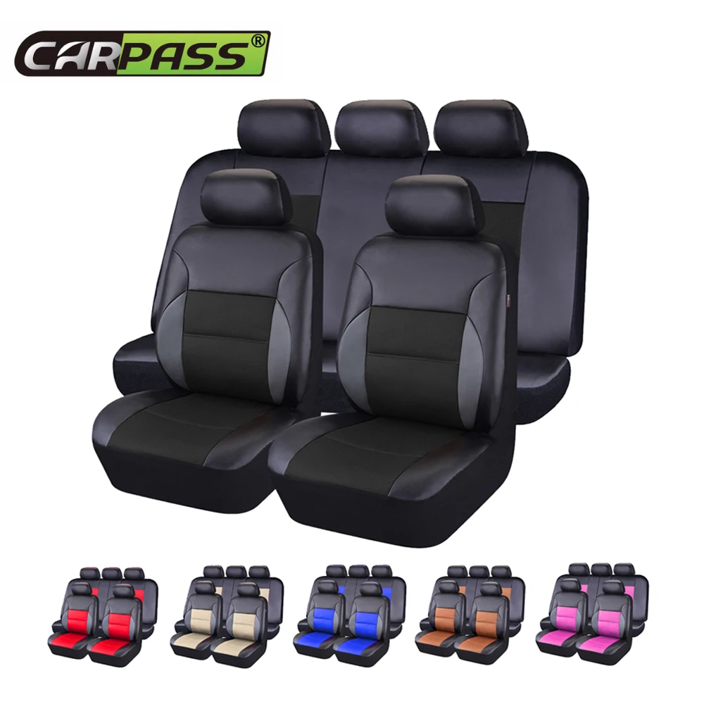 Car pass Pvc Leather Car Seat Covers Universal 6 Color Seat Covers Cushion font b Interior