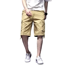 Мужские шорты-карго, военные хлопковые брюки до колена, летние мужские шорты с несколькими карманами, Свободная рабочая одежда, укороченные брюки, шорты