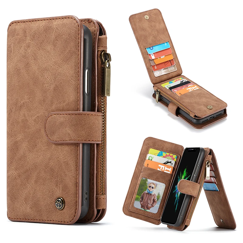 14 Card Holder Leather Case For iPhone X Xr Xs Max Zipper Magnetic Wallet Cover For iPhone 8 7 6 ...