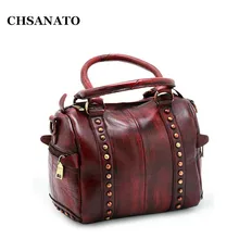 CHSANATO, винтажные сумки из натуральной кожи для женщин, новинка, для отдыха, тренд, дамская сумка с заклепками, Бостонская сумка для девушек, сумочка