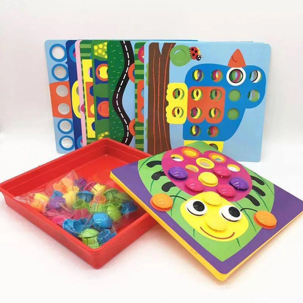 

Montessori Kids 3D Mosaic Puzzles Board Colorful Buttons Assembling Mushrooms Nails Kit Baby Kids Enlightenment Educational Toys