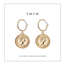 YMYW, Ретро стиль, медуза, тренд, цинковый сплав, монета, кулон с портретом, висячие серьги с украшениями-подвесками, золото, этническое, для женщин, Brincos Oorbellen