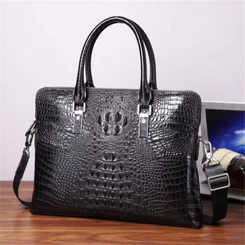 

Kaisiludi crocodile leather handbag men's and women's leather bag business computer briefcase double pull shoulder bag