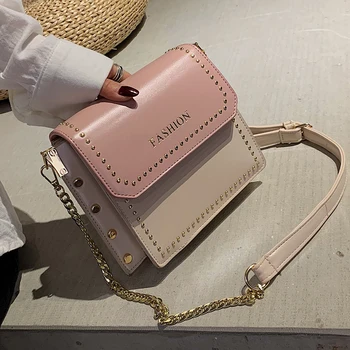 

Elegant Female Flip Square Bag 2019 Fashion New Quality PU Leather Women's Designer Handbag Rivet Chain Shoulder Messenger bags