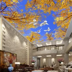 Beibehang papel де parede заказ обои 3d фото фрески голубое небо дерево с птицами потолочные Зенит росписи 3D ТВ задний план