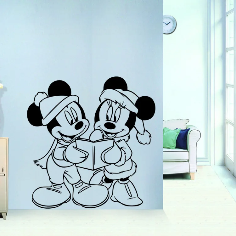 Interesting Mickey Mouse read a book living room bedroom bedside children's sofa backdrop waterproof wall stickers | Дом и сад