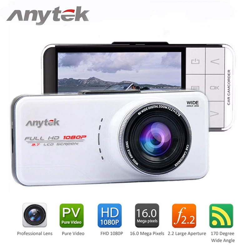 Автомобильный видеорегистратор Anytek AT66A 2 7 дюйма TFT Full HD 1080P угол обзора 170 градусов