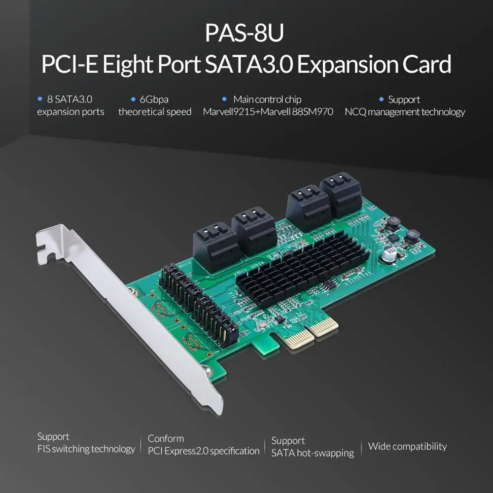 ORICO 8 Port SATA3.0 PCI-E Expansion Card Adapter 6Gbps High Speed For Desktop Computer Components X1/X4/X8/X16 PCI Express Card