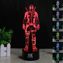 ХУЭЙ ЮАНЬ 3D Led Творческая Атмосфера Marvel Анти-герой Deadpool Цвет Иллюзия Декор Лампы 7 цвет Градиента Визуальную Перспективу свет