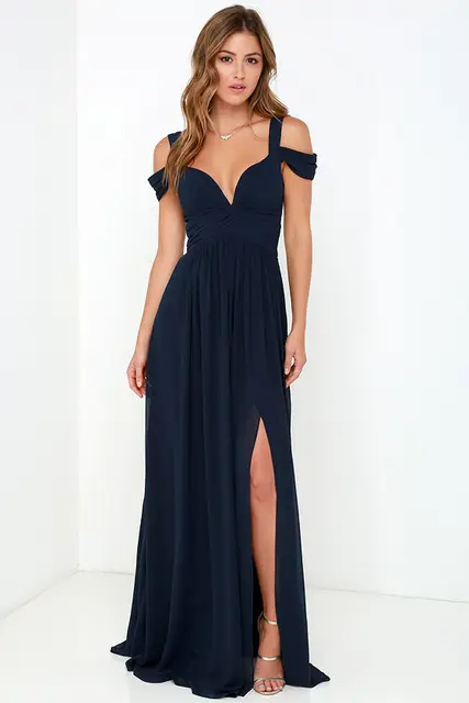 2016 Maxi Long Floor Length Navy Blue Simple Sexy Teen Formal Evening ...