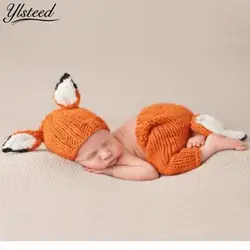 Ylsteed новорожденных фотографии наряды детские реквизит для фотосессии Вязание милый лиса шляпа одежда фотосессии