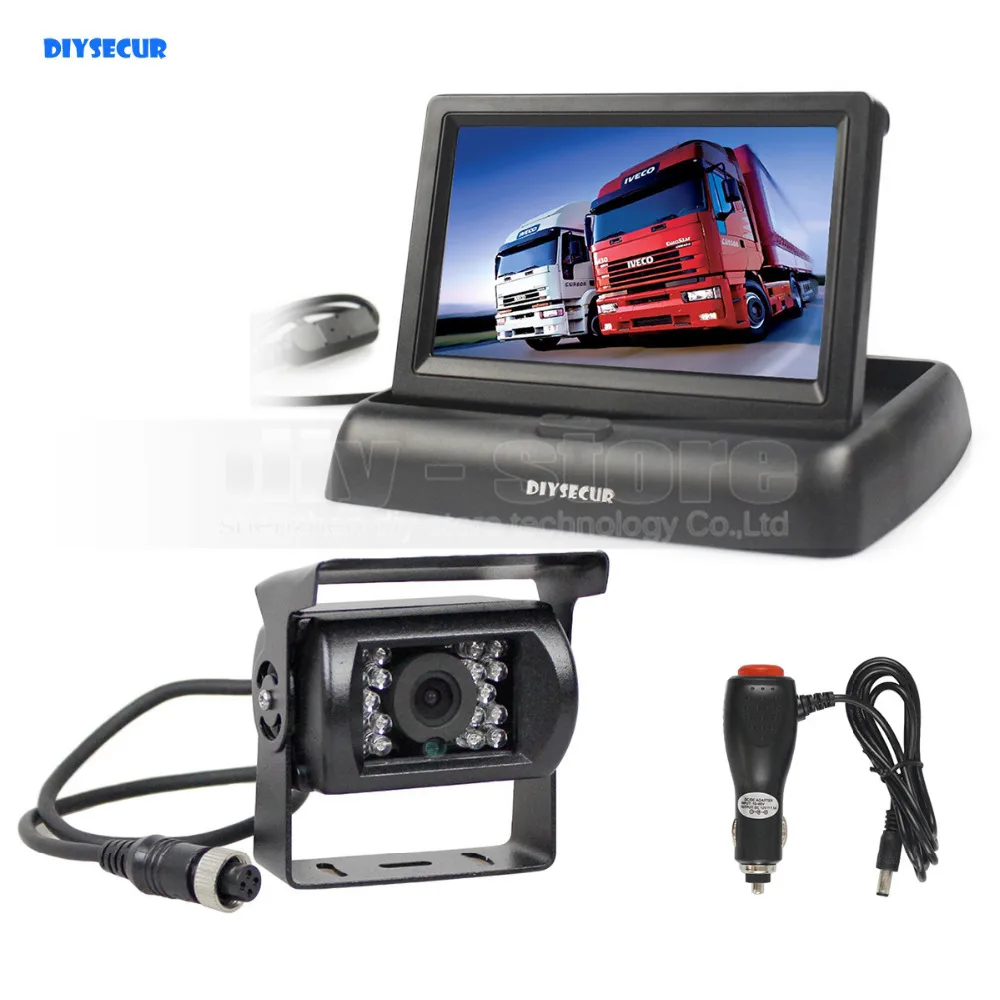 

DIYSECUR DC12V-24V 4PIN 4.3" Reverse Rear View Car Monitor Waterproof CCD Backup Night Vision Bus Truck Camera car charger