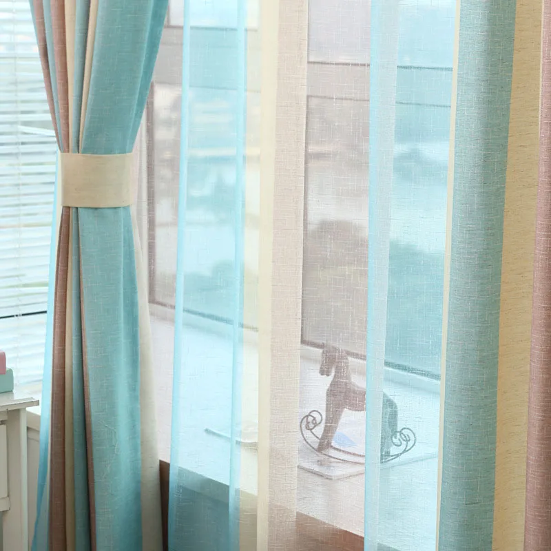 Цветные полосатые шторы, вуаль, оконная ширма, пряжа, панель, современные, для гостиной, шторы из тюля для спальни, портьеры, лен, Rideaux T& 391#20