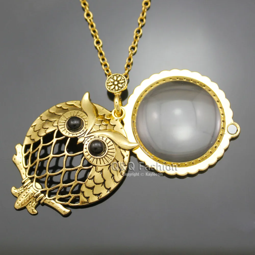 Vintage Gold Magnifying Glass Filigree Big Owl Chain Sailor Moon Pendant Anime Choker Colar Necklace Jewelry Dropshippin | Украшения и