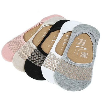 

5 Pairs Fashion Unisex Women Mesh Boat Sock Non-Slip Invisible No Show Nonslip Soft Breathable Cotton Short Slipper Summer Socks