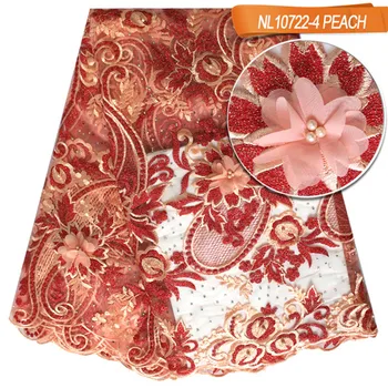 

Peach! African French Tulle Net Lace Fabric with Beads Fashion Nigerian Wedding African Lace Fabrics For Dress NL10722