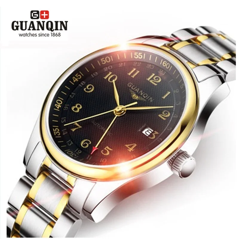 Бренд GUANQIN часы Мужские механические часы 30 м водонепроницаемые GUANQIN часы мужские роскошные деловые мужские часы мужские наручные часы