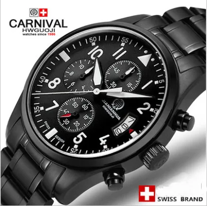 Супер Светящиеся кварцевые часы пилота для мужчин t Carnival качественные брендовые наручные часы военные часы для дайвинга мужские роскошные стальные часы - Цвет: 04