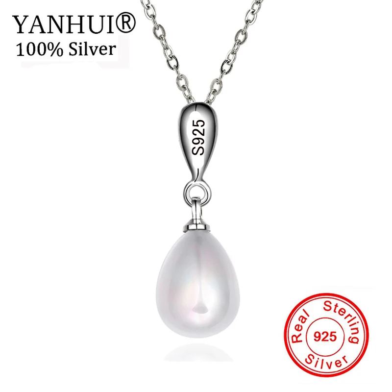 

YANHUI Original Freshwater White Pearl Water Drop Pendant Necklace Pure 925 Silver Chain Necklace Women Fashion Jewelry NLP049