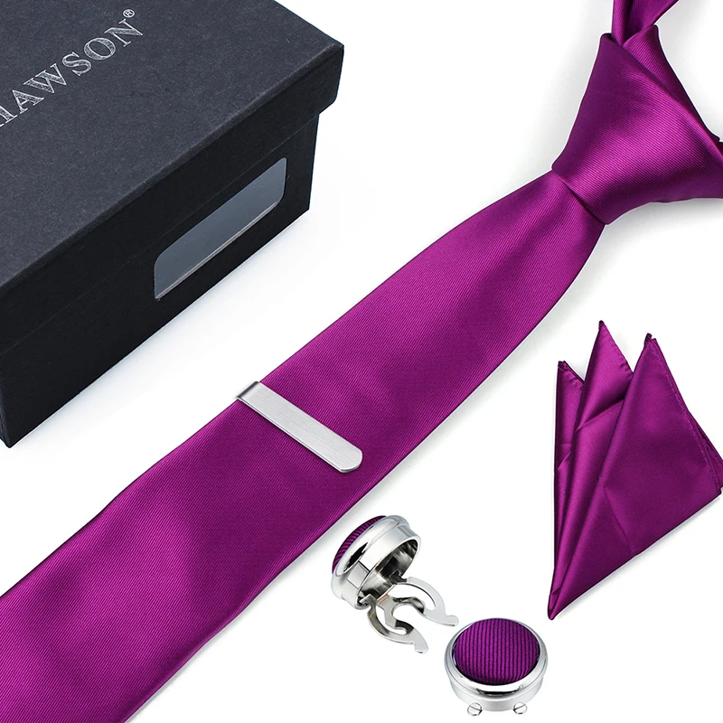 HAWSON фиолетово-красные запонки и зажим для галстука шелковый галстук стильный галстук узкие галстуки для жених свадьба или бизнес