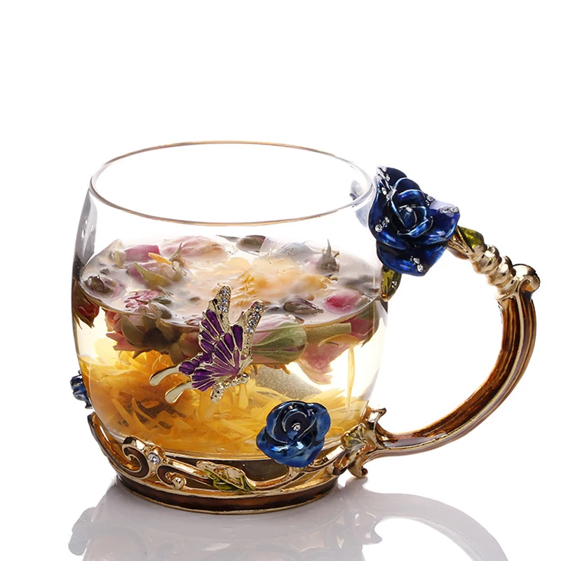 Креативная эмаль ручной работы Декорации для дома эмаль цветок кристалл стеклянная кофейная чайная чашка с ложкой
