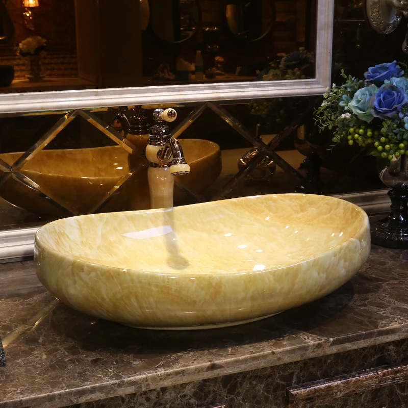 

Chinese Cloakroom Counter Top porcelain wash basin bathroom sinks ceramic art hand painted wash basins oval bath sinks