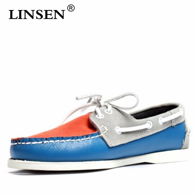 Business Lace Up Round Toe Breathable Flat Men's Shoes Spring Autumn Men Boat Classic Brown Leather Casual Couple Shoe | Обувь